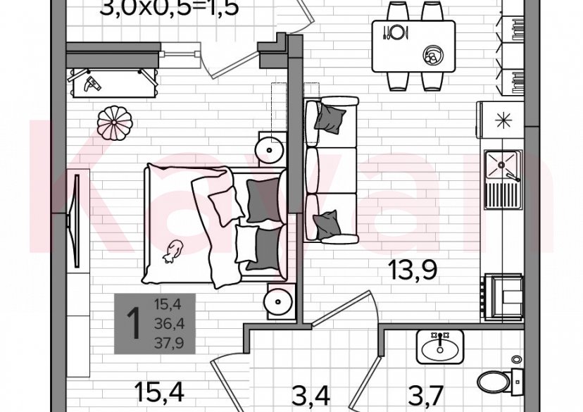 Продажа 1-комн. квартиры, 36.4 кв.м фото 0