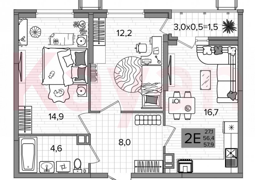 Продажа 3-комн. квартиры, 56.4 кв.м фото 0