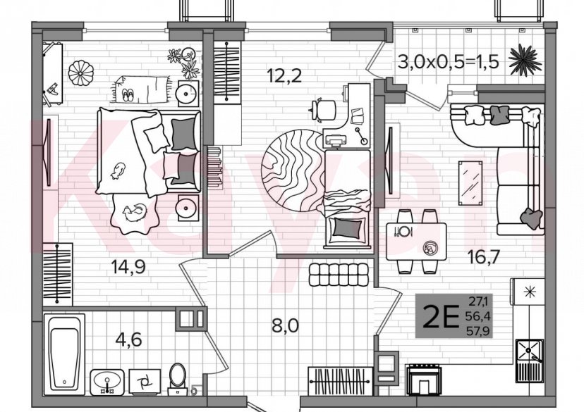 Продажа 3-комн. квартиры, 56.4 кв.м фото 0