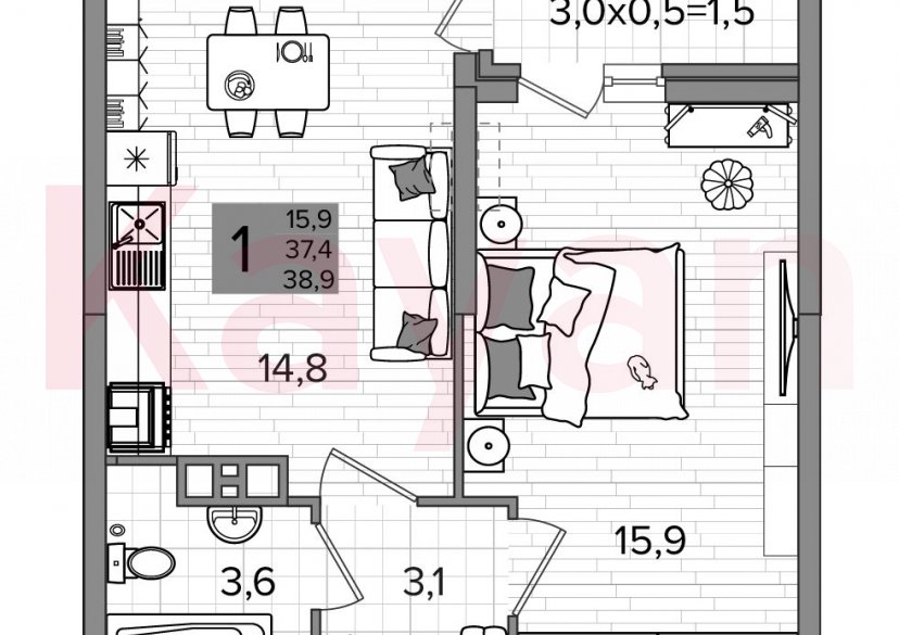 Продажа 1-комн. квартиры, 37.4 кв.м фото 0