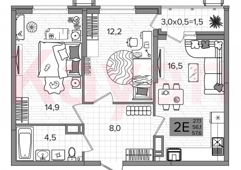 Продажа 3-комн. квартиры, 56.1 кв.м фото 0