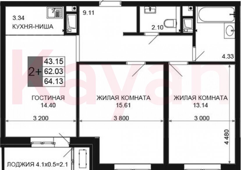 Продажа 3-комн. квартиры, 62.03 кв.м фото 0