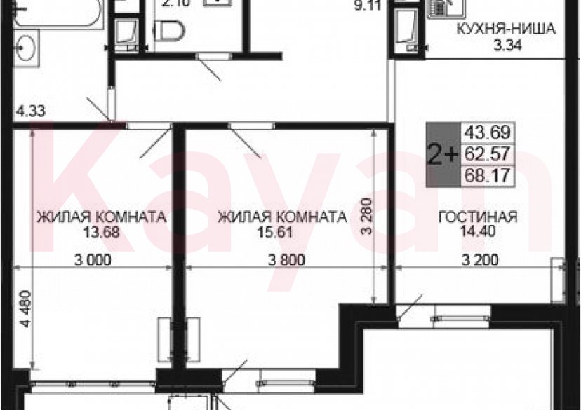 Продажа 3-комн. квартиры, 62.57 кв.м фото 0