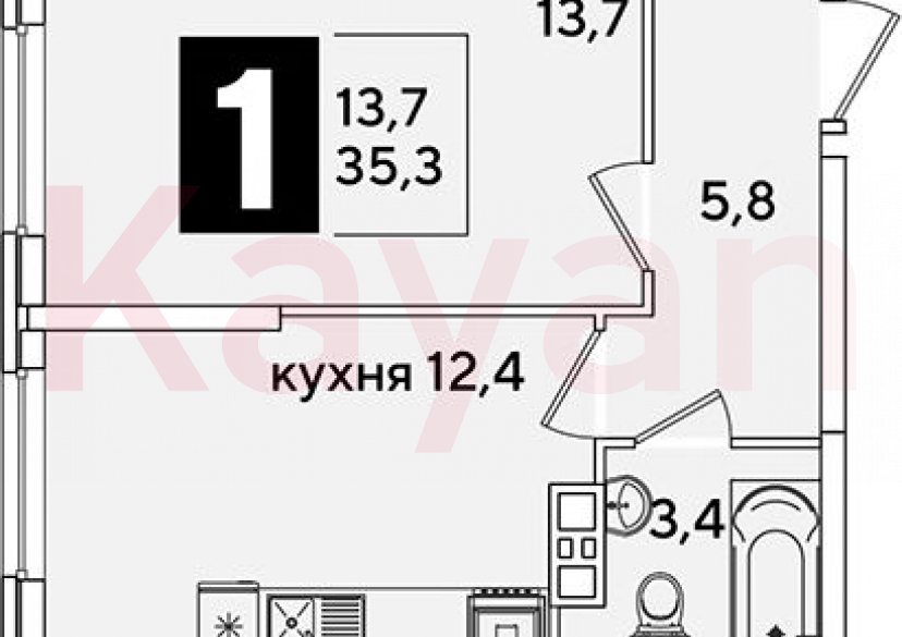 Продажа 1-комн. квартиры, 35.3 кв.м фото 0