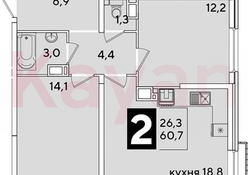 Продажа 3-комн. квартиры, 60.7 кв.м фото 0