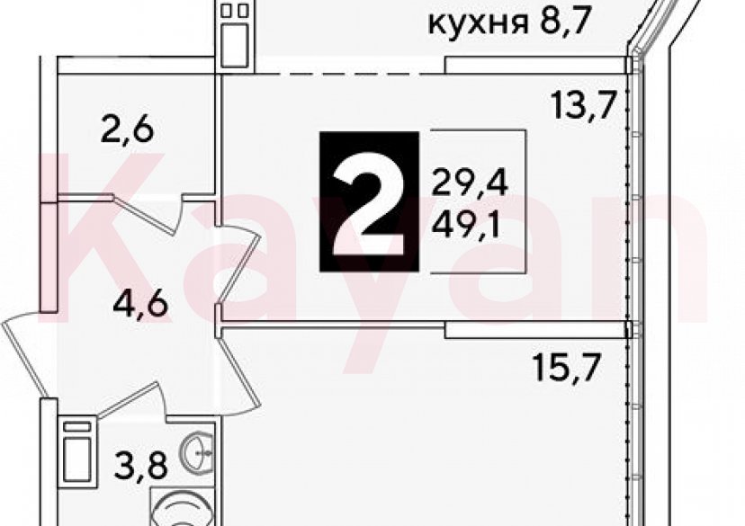 Продажа 2-комн. квартиры, 49.1 кв.м фото 0