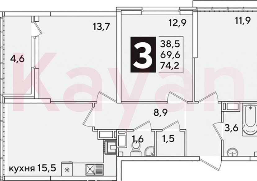 Продажа 4-комн. квартиры, 69.6 кв.м фото 0