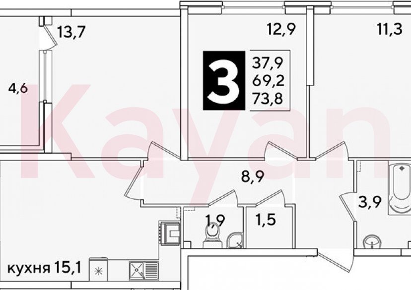 Продажа 4-комн. квартиры, 69.2 кв.м фото 0