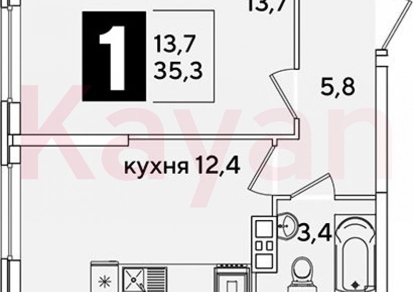 Продажа 1-комн. квартиры, 35.3 кв.м фото 0