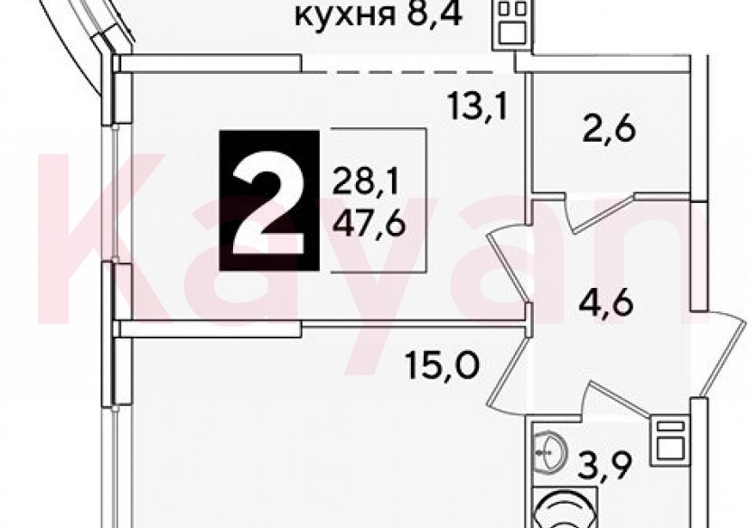 Продажа 2-комн. квартиры, 47.6 кв.м фото 0