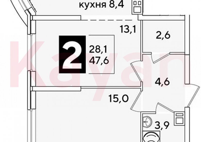 Продажа 2-комн. квартиры, 47.6 кв.м фото 0