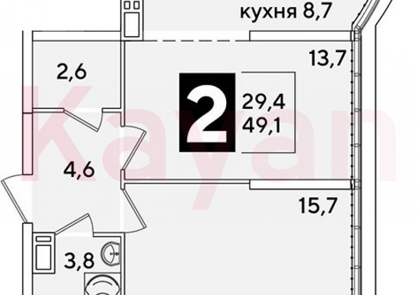 Продажа 2-комн. квартиры, 49.1 кв.м фото 0