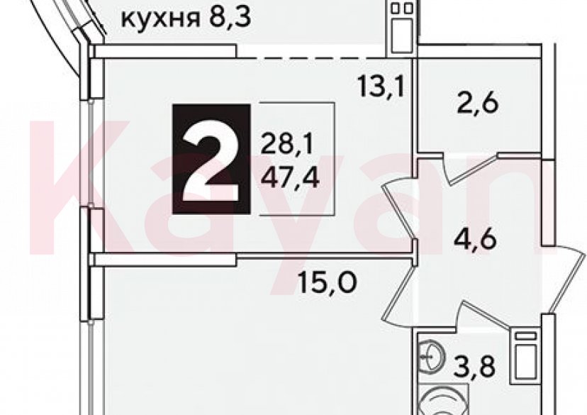 Продажа 2-комн. квартиры, 47.4 кв.м фото 0