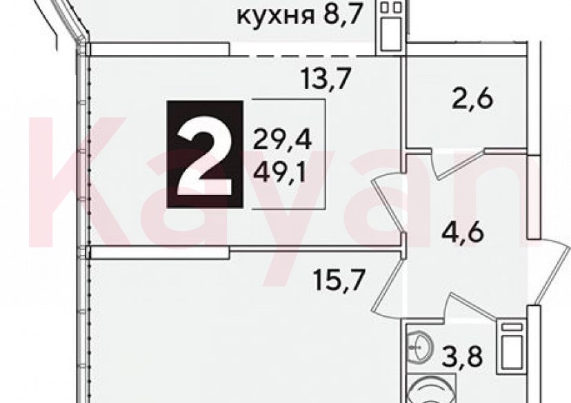 Продажа 2-комн. квартиры, 47.4 кв.м фото 0