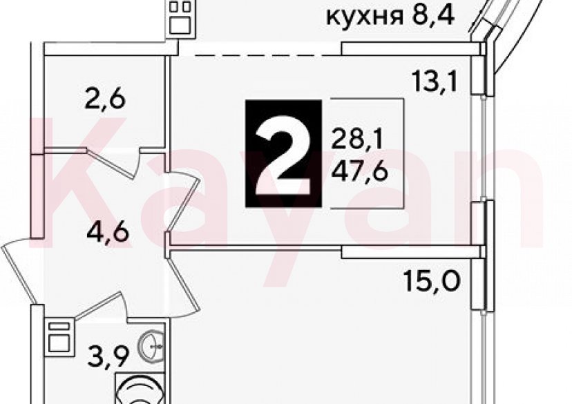 Продажа 2-комн. квартиры, 47.6 кв.м фото 0