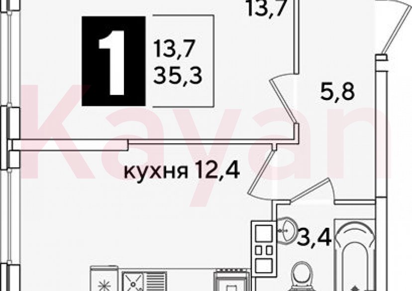 Продажа 1-комн. квартиры, 35.3 кв.м фото 0