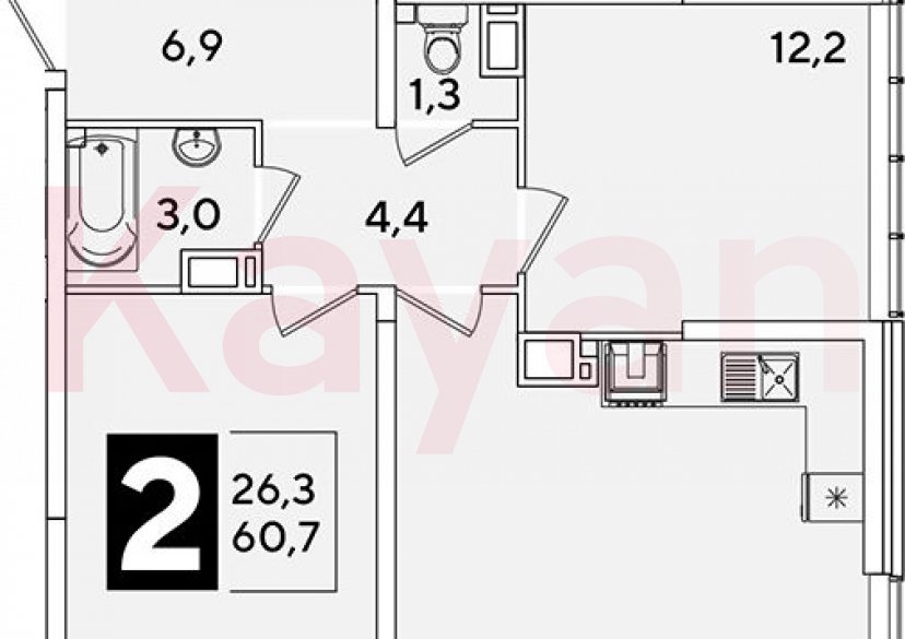 Продажа 3-комн. квартиры, 60.7 кв.м фото 0