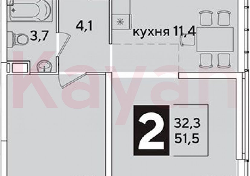 Продажа 2-комн. квартиры, 51.5 кв.м фото 0