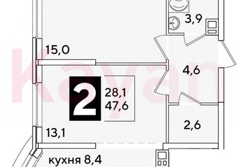 Продажа 2-комн. квартиры, 47.6 кв.м фото 0