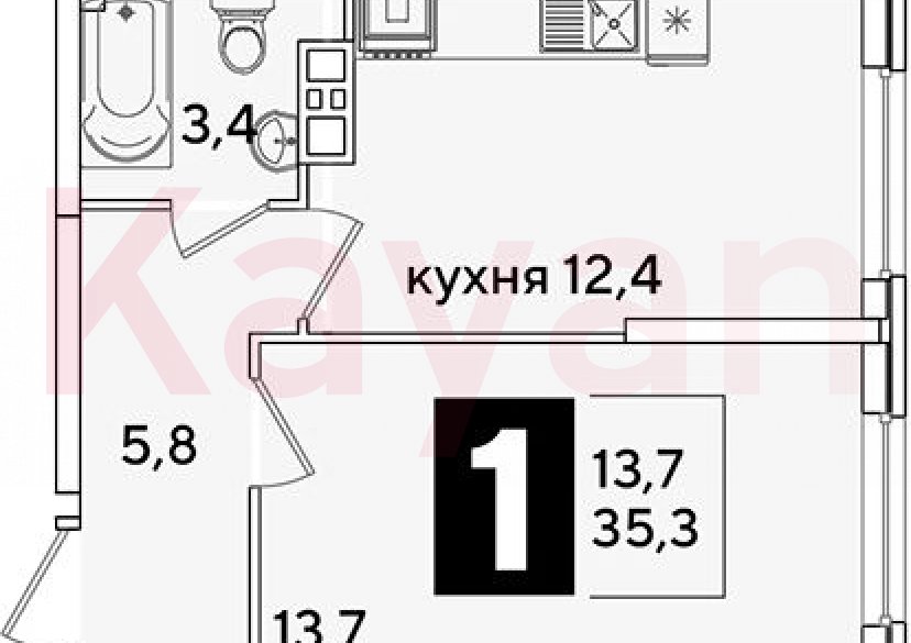 Продажа 1-комн. квартиры, 35.3 кв.м фото 0