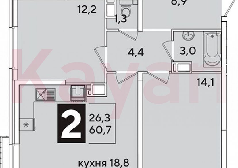 Продажа 3-комн. квартиры, 60.7 кв.м фото 0