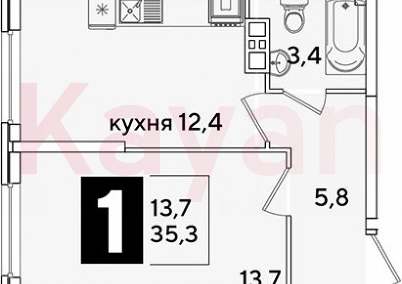 Продажа 1-комн. квартиры, 35.3 кв.м фото 0