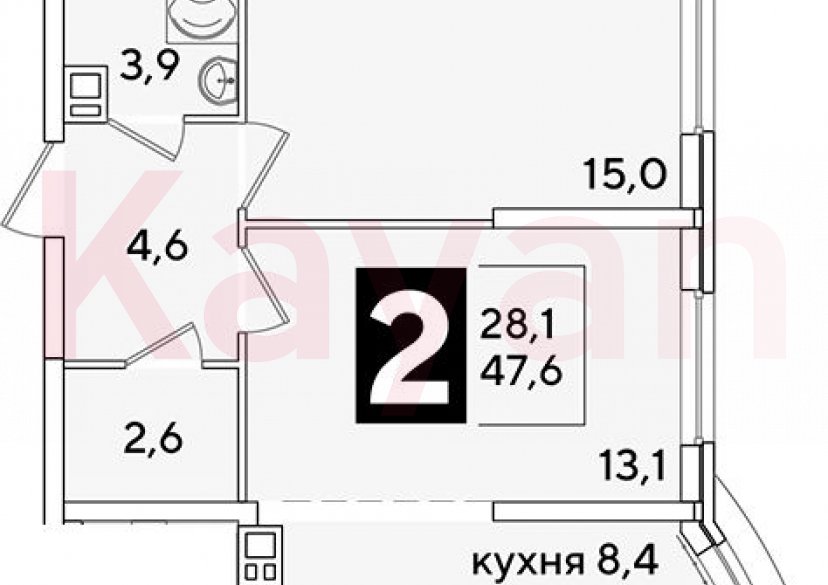 Продажа 2-комн. квартиры, 47.6 кв.м фото 0