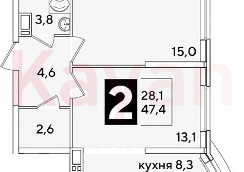 Продажа 2-комн. квартиры, 47.4 кв.м фото 0