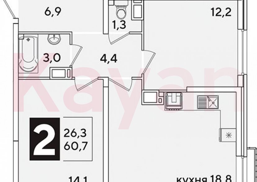 Продажа 3-комн. квартиры, 60.7 кв.м фото 0