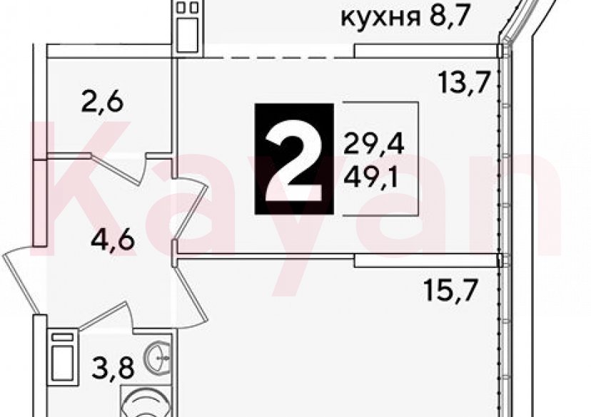 Продажа 2-комн. квартиры, 49.1 кв.м фото 0