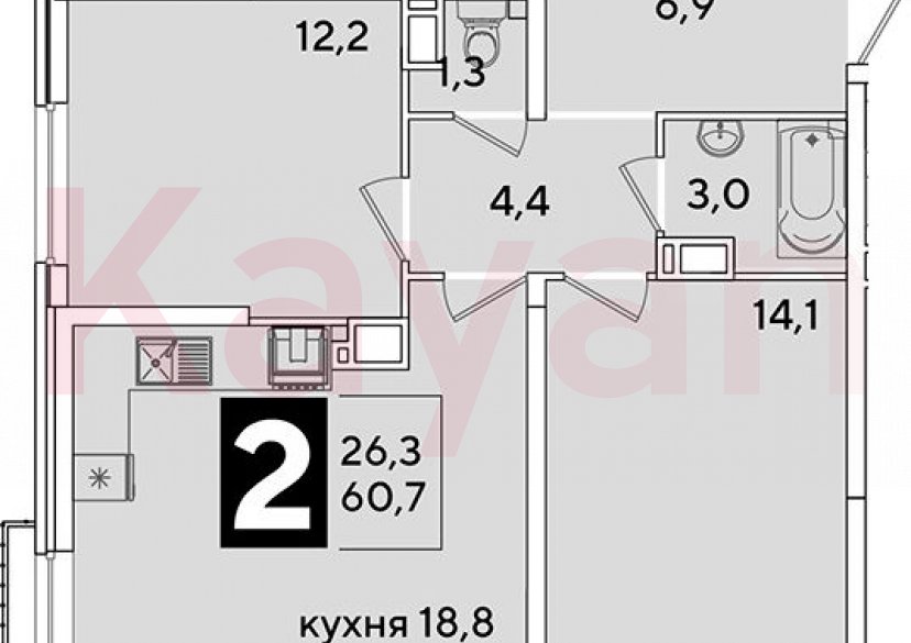 Продажа 3-комн. квартиры, 60.7 кв.м фото 0