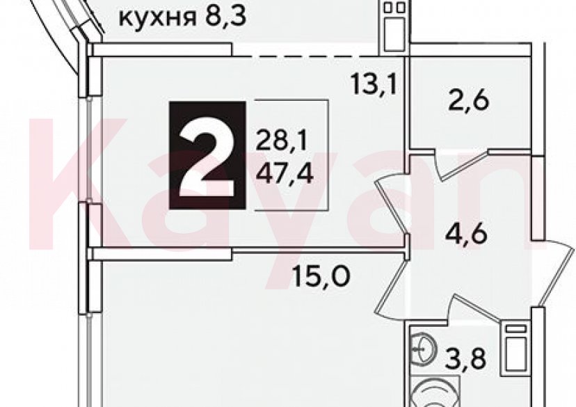 Продажа 2-комн. квартиры, 47.4 кв.м фото 0