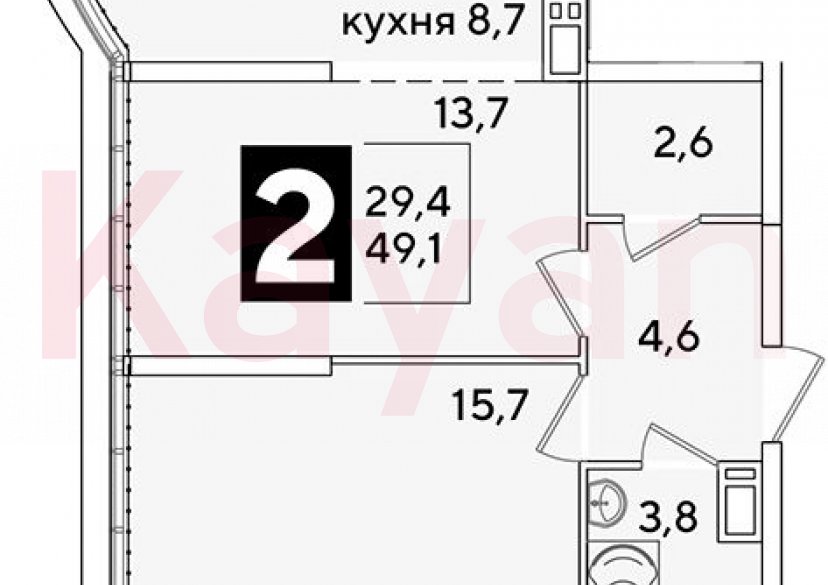 Продажа 2-комн. квартиры, 49.1 кв.м фото 0