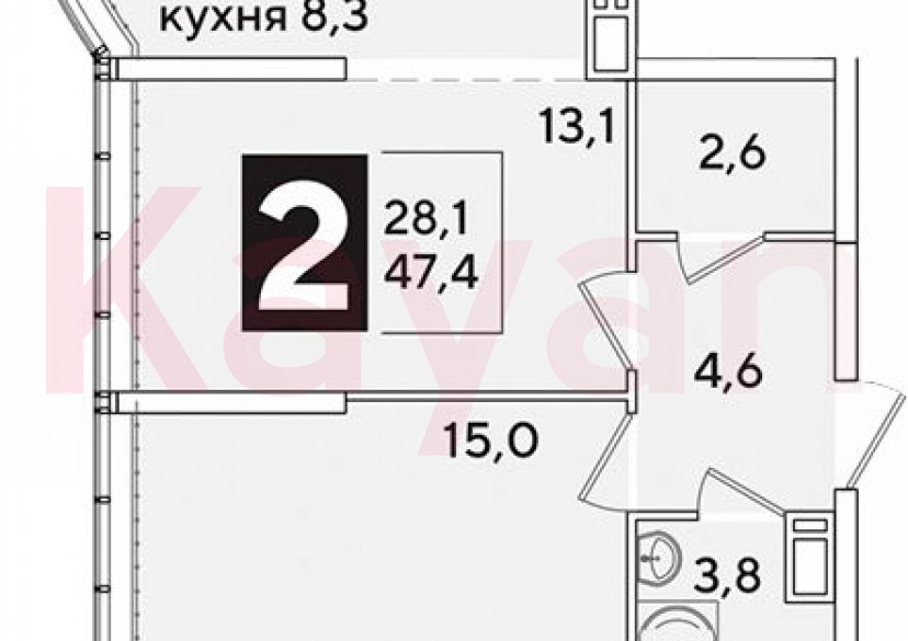 Продажа 2-комн. квартиры, 47.4 кв.м фото 0