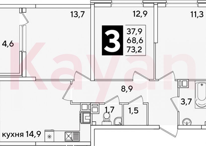 Продажа 3-комн. квартиры, 68.6 кв.м фото 0