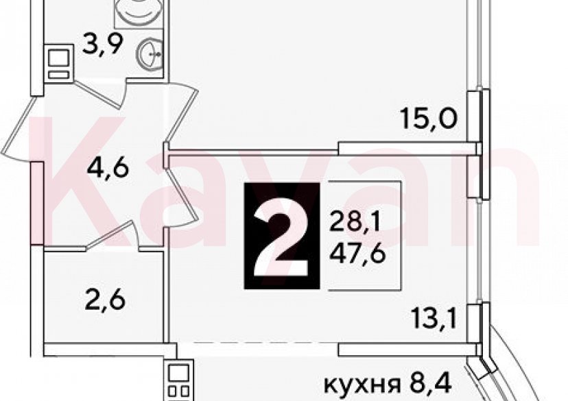 Продажа 2-комн. квартиры, 47.6 кв.м фото 0