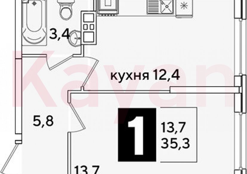 Продажа 1-комн. квартиры, 35.3 кв.м фото 0