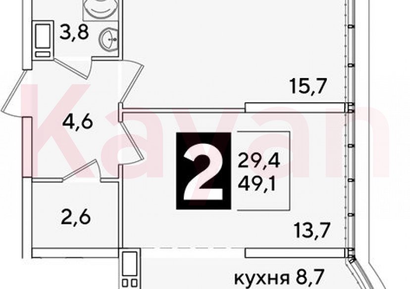 Продажа 2-комн. квартиры, 49.1 кв.м фото 0