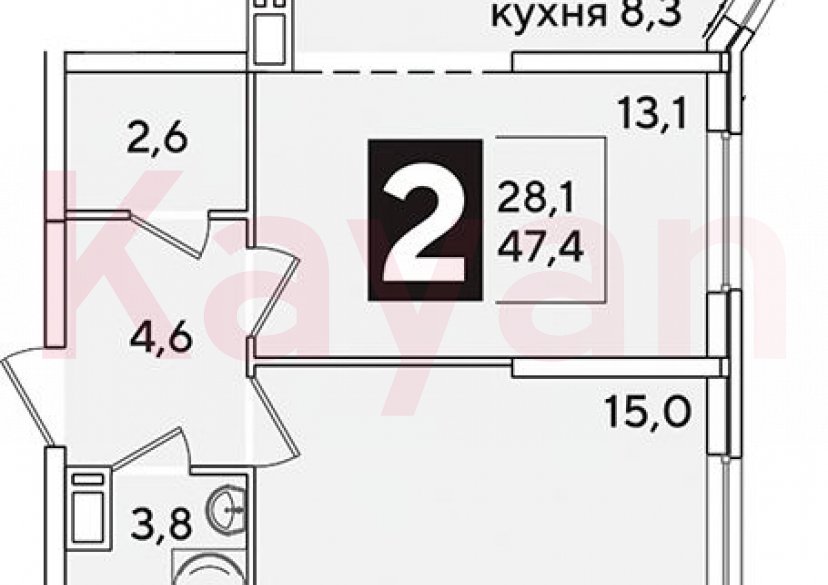 Продажа 2-комн. квартиры, 47.4 кв.м фото 0