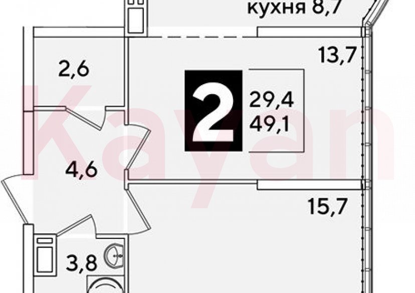 Продажа 2-комн. квартиры, 49.1 кв.м фото 0