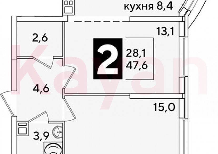 Продажа 2-комн. квартиры, 47.6 кв.м фото 0