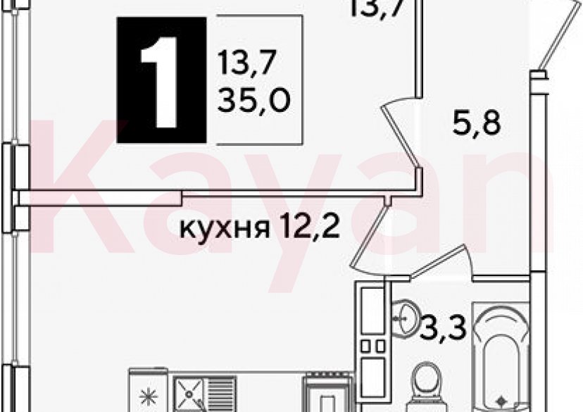 Продажа 1-комн. квартиры, 35 кв.м фото 0