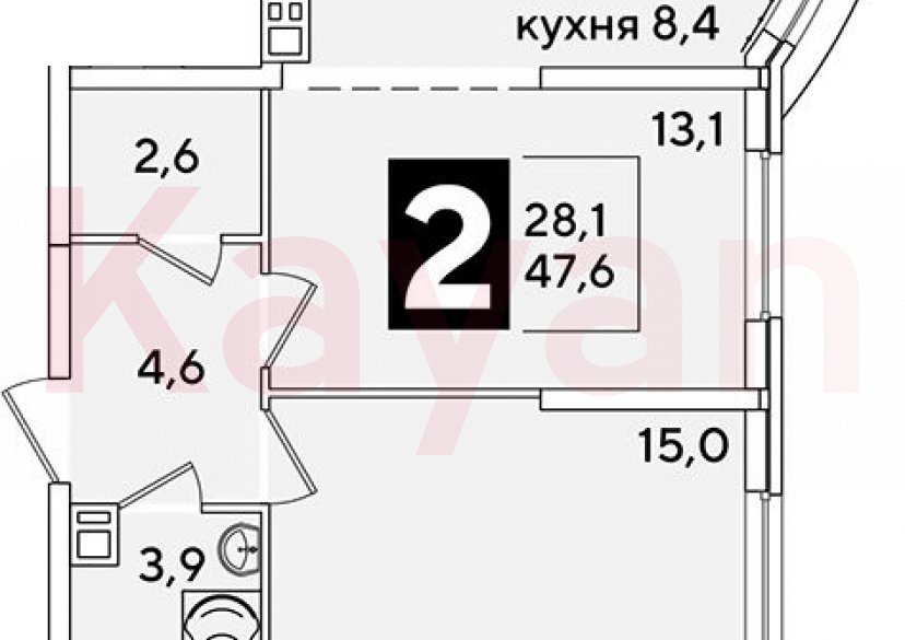 Продажа 2-комн. квартиры, 47.6 кв.м фото 0