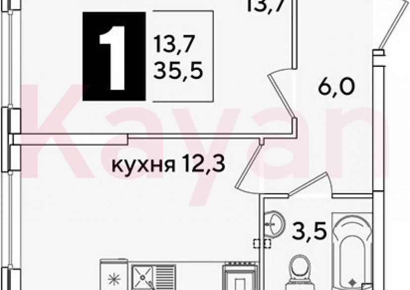 Продажа 1-комн. квартиры, 35.5 кв.м фото 0