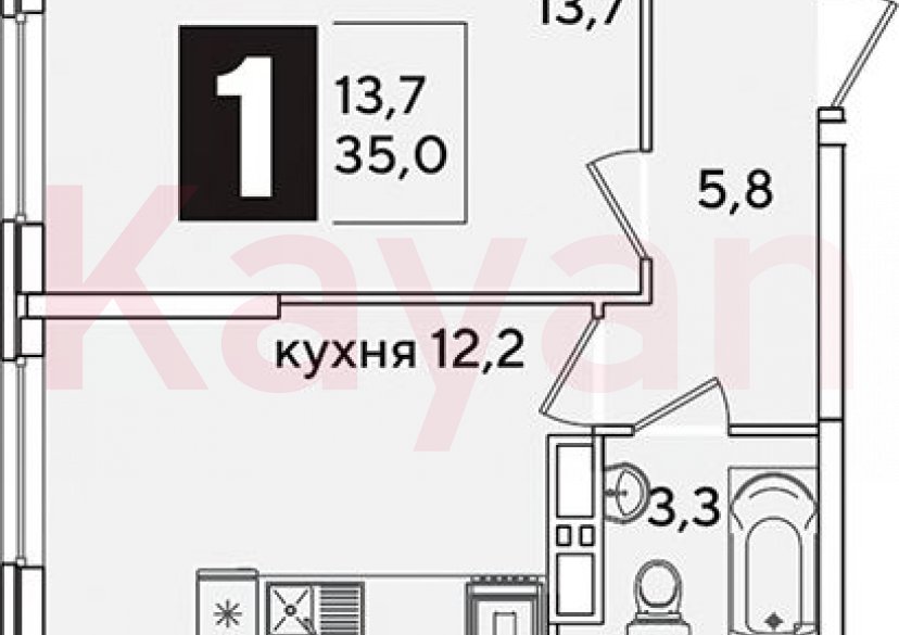 Продажа 1-комн. квартиры, 35 кв.м фото 0