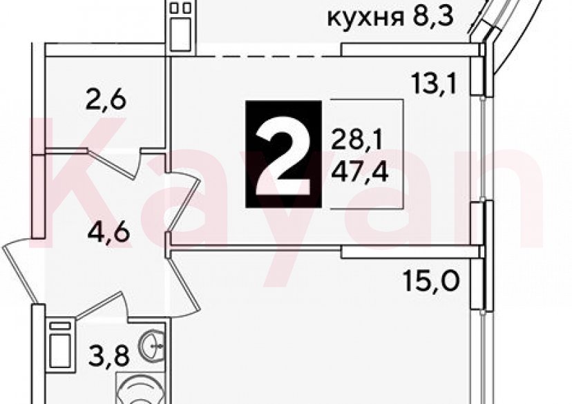 Продажа 2-комн. квартиры, 47.4 кв.м фото 0