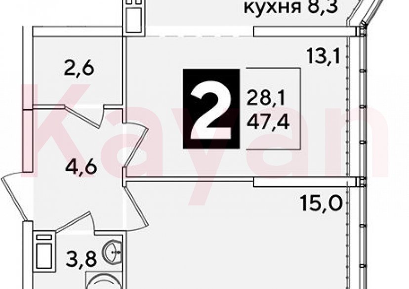 Продажа 2-комн. квартиры, 47.4 кв.м фото 0