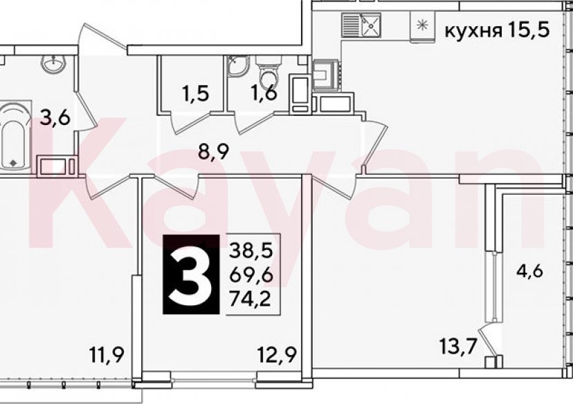 Продажа 4-комн. квартиры, 69.6 кв.м фото 0