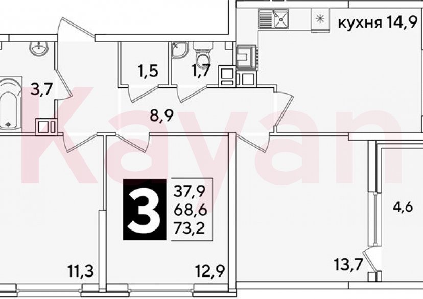 Продажа 3-комн. квартиры, 68.6 кв.м фото 0