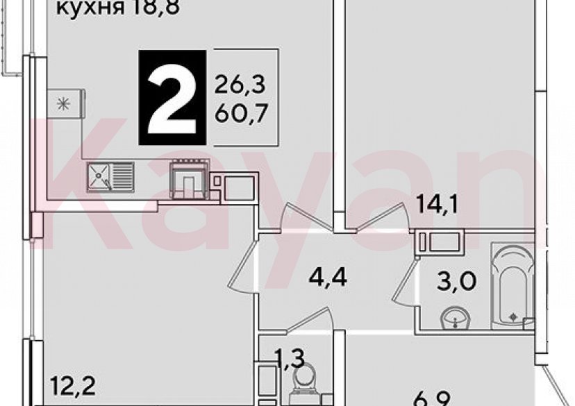 Продажа 3-комн. квартиры, 60.7 кв.м фото 0